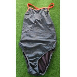 TYR XL 36 Diamondfit Swimsuit Gray Orange One Piece Athletic Swim‎ Wear